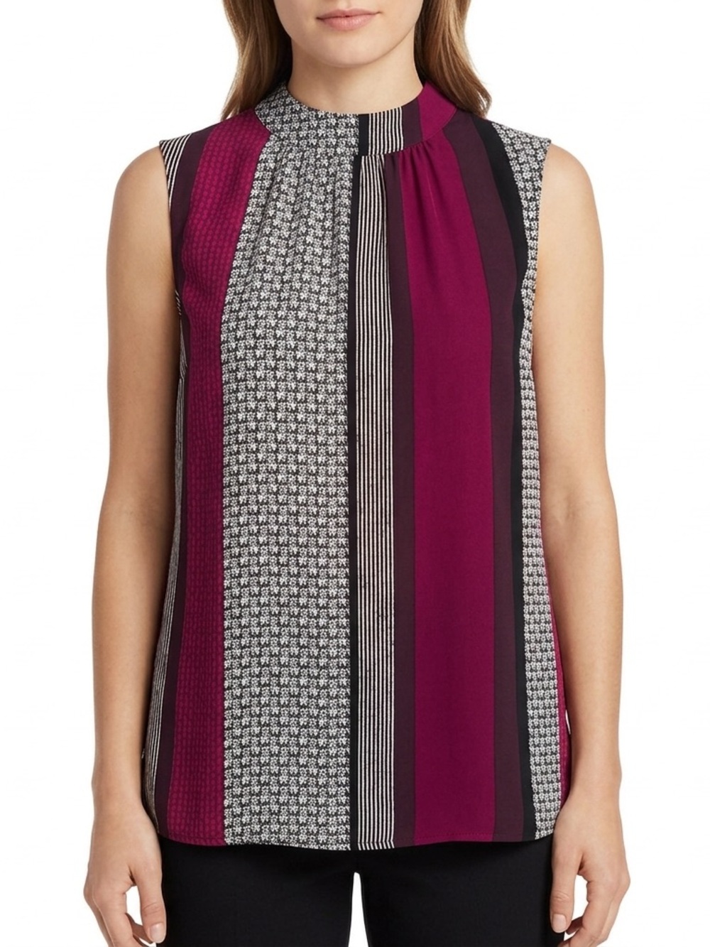 A034 Alfani colorblock Striped Sleeveless Mock Neck Blouse Shell Small